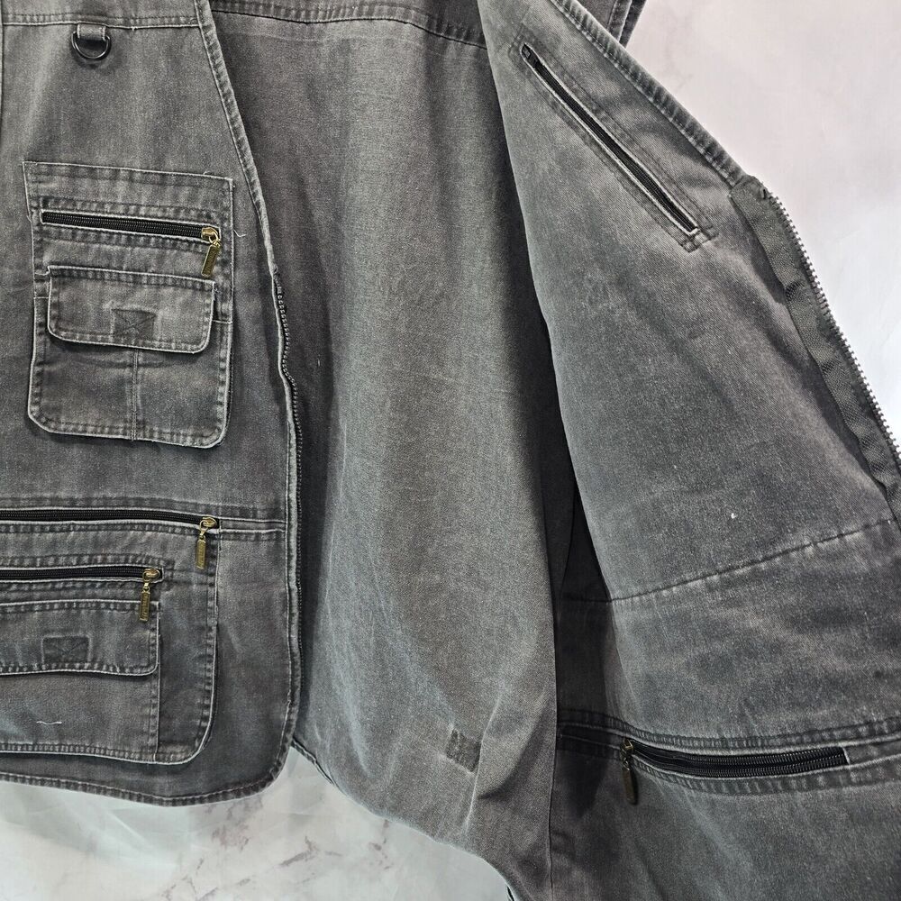 OlimpinA Vest Men 2XL 3XL Gray Fishing Vintage Full Zip Canvas Utility Tactical - Picture 10 of 11